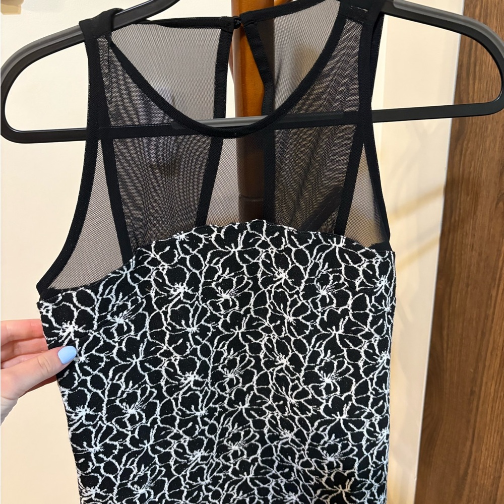 Anthropologie Maeve Black Floral Tank Top Sheer Mesh Back Medium NWT